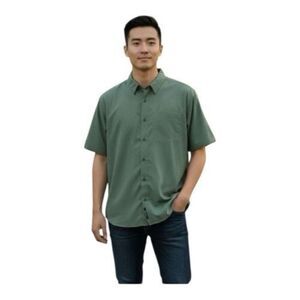 Cabela’s Men Outdoors Hunter Green Short Sleeve Button Front Shirt Size XL R